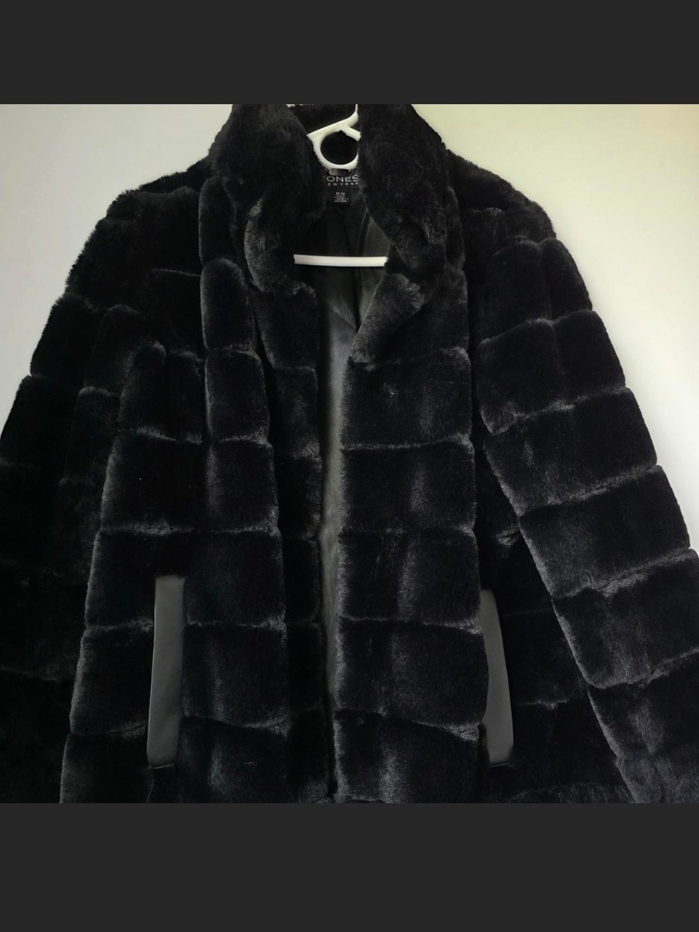 Jones New York Black Faux Fur Quilted Jacket - Picture 2 of 6